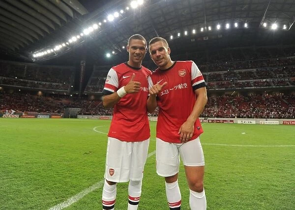 Arsenal's Kieran Gibbs and Lukas Podolski Post-Match at Nagoya Grampus, 2013