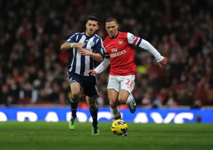 Framed Print : Arsenal's Kieran Gibbs Outmaneuvers West Brom's Shane Long Framed Print : Arsenal's Kieran Gibbs Outmaneuvers West Brom's Shane Long