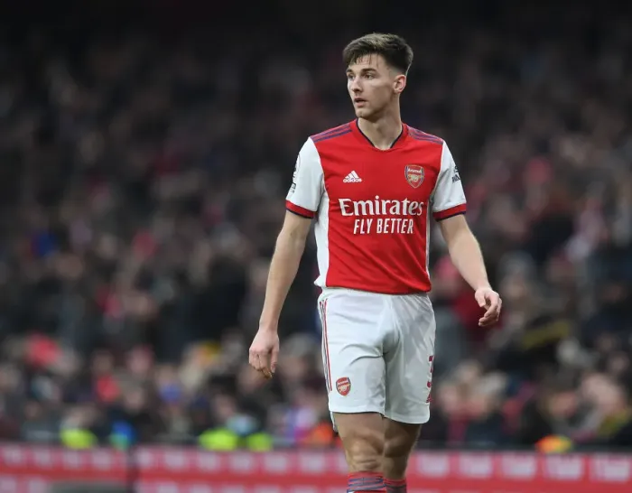 Framed Print : Arsenal's Kieran Tierney in Action: Arsenal vs. Burnley, Premier League 2021-22