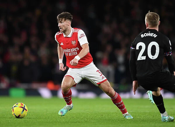 Arsenal's Kieran Tierney in Action: Arsenal vs. West Ham United, Premier League 2022-23