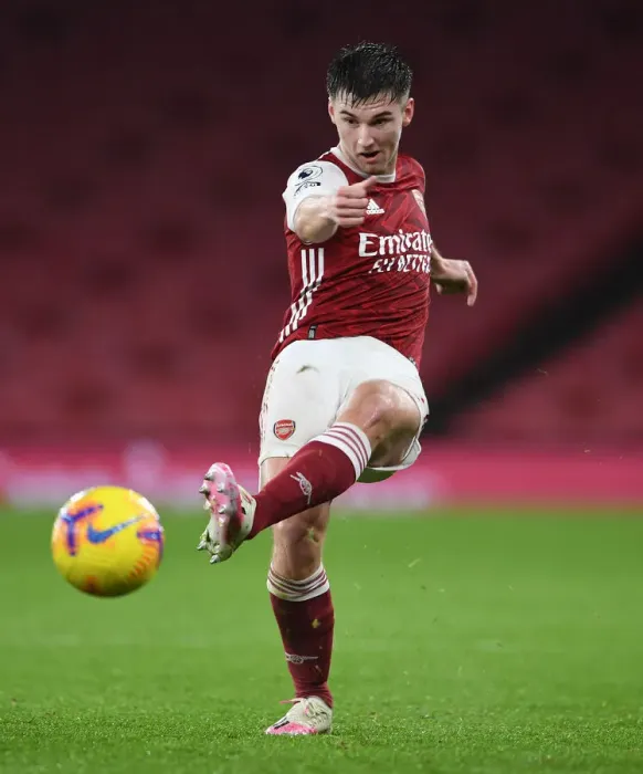 Framed Print : Arsenal's Kieran Tierney in Action: Arsenal vs Burnley, Premier League 2020-21