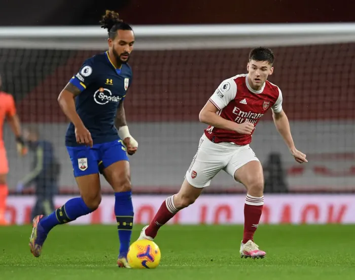 Framed Print : Arsenal's Kieran Tierney in Action: Arsenal vs Southampton (Premier League 2020-21) Framed Print : Arsenal's Kieran Tierney in Action: Arsenal vs Southampton (Premier League 2020-21)