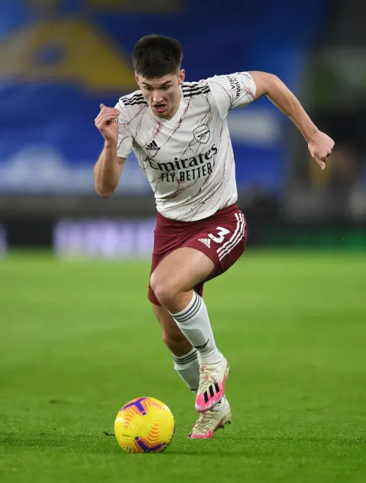 Framed Print : Arsenal's Kieran Tierney in Action against Brighton & Hove Albion in Premier League Clash (2020-21)