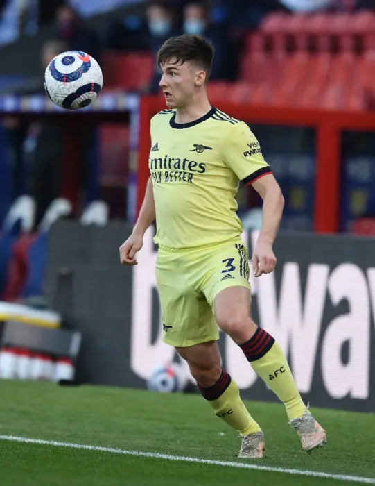 Framed Print : Arsenal's Kieran Tierney in Action: Crystal Palace vs. Arsenal, Premier League 2020-21