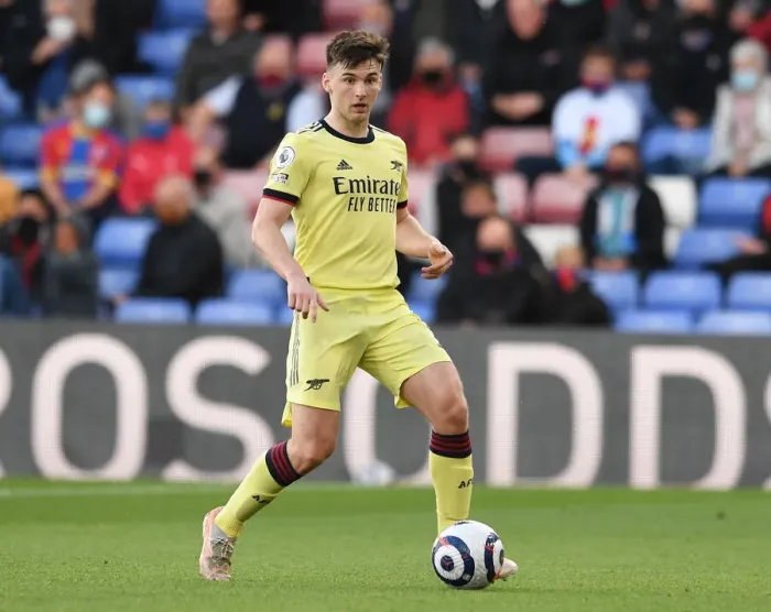 Framed Print : Arsenal's Kieran Tierney in Action: Crystal Palace vs Arsenal, Premier League 2020-21