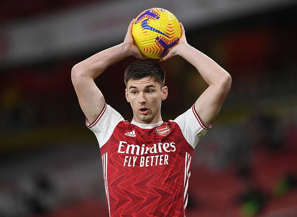 Arsenal's Kieran Tierney in Action at Empty Emirates: Arsenal vs Newcastle United (Premier League 2020-21)