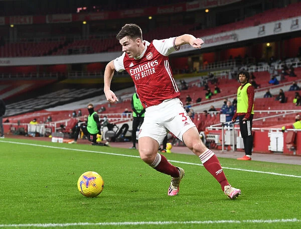 Arsenal's Kieran Tierney in Action at Empty Emirates Stadium Against Newcastle United (2020-21)