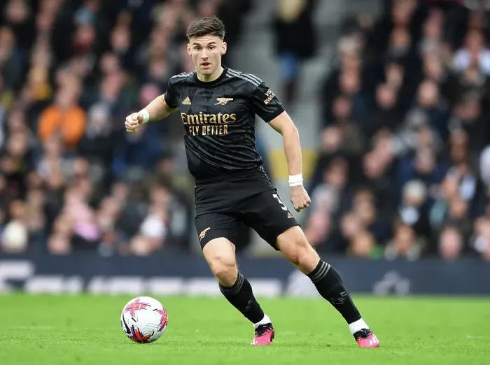 Framed Print : Arsenal's Kieran Tierney in Action: Fulham vs. Arsenal, Premier League 2022-23