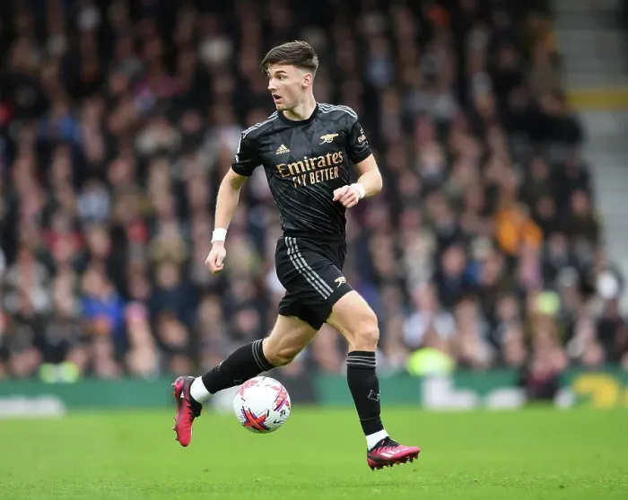Framed Print : Arsenal's Kieran Tierney in Action: Fulham vs. Arsenal, Premier League 2023