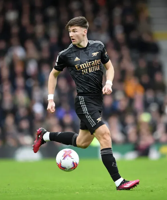 Framed Print : Arsenal's Kieran Tierney in Action: Fulham vs. Arsenal, Premier League 2023