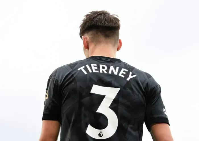 Framed Print : Arsenal's Kieran Tierney in Action: Fulham vs. Arsenal, Premier League 2022-23