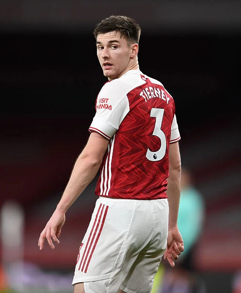 Arsenal's Kieran Tierney in Action Against Newcastle United at Empty Emirates Stadium (2020-21)