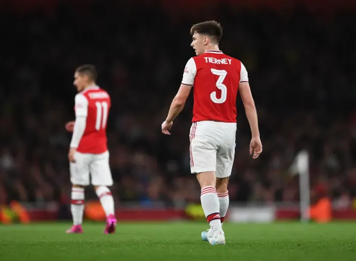 Framed Print : Arsenal's Kieran Tierney in Action Against Nottingham Forest in Carabao Cup Third Round Framed Print : Arsenal's Kieran Tierney in Action Against Nottingham Forest in Carabao Cup Third Round