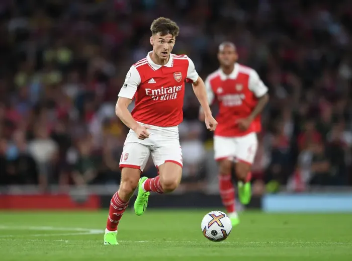 Framed Print : Arsenal's Kieran Tierney in Action: Premier League 2022-23 - Arsenal vs Aston Villa