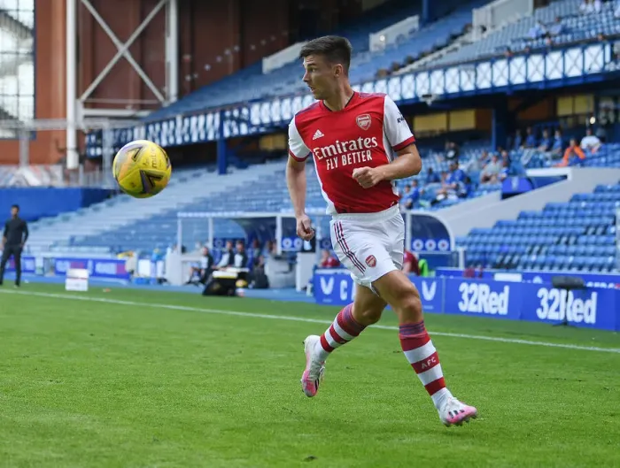 Framed Print : Arsenal's Kieran Tierney in Action against Rangers in Glasgow Pre-Season Friendly