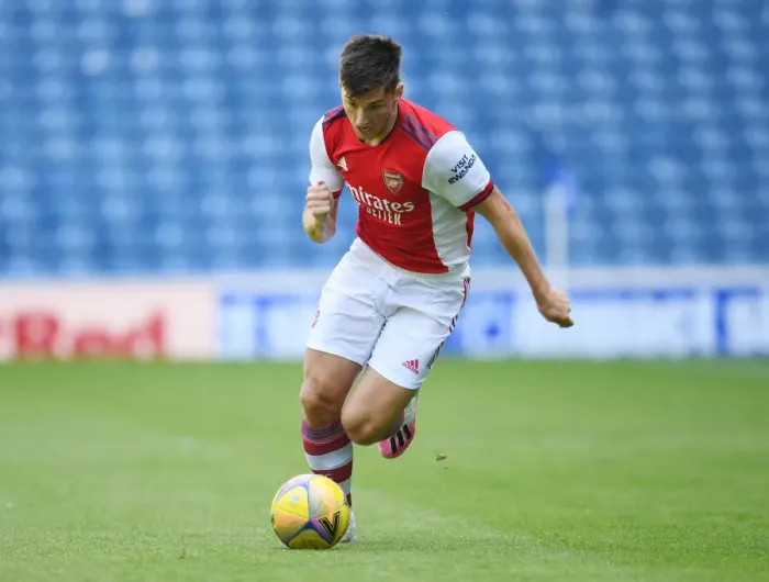 Framed Print : Arsenal's Kieran Tierney in Action Against Rangers at Ibrox Stadium