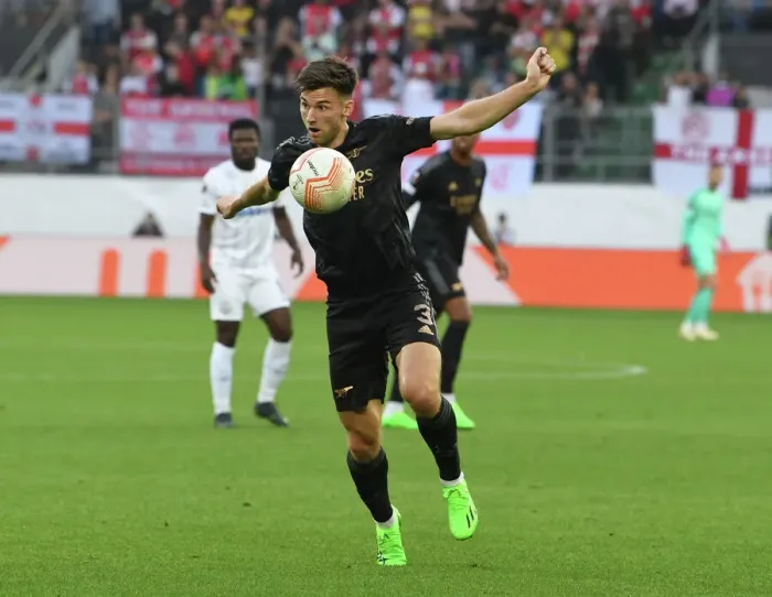 Framed Print : Arsenal's Kieran Tierney in Action during UEFA Europa League Match vs FC Zurich (2022)