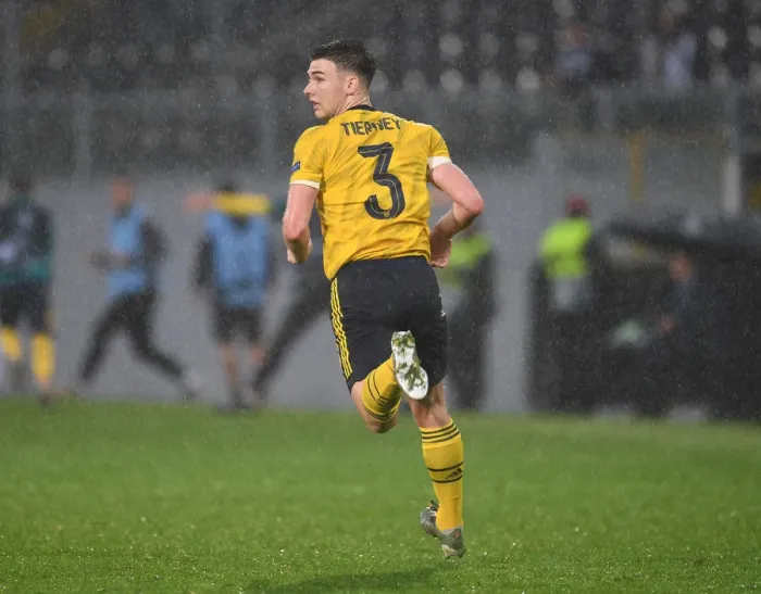 Framed Print : Arsenal's Kieran Tierney in Action during UEFA Europa League Match vs Vitoria Guimaraes