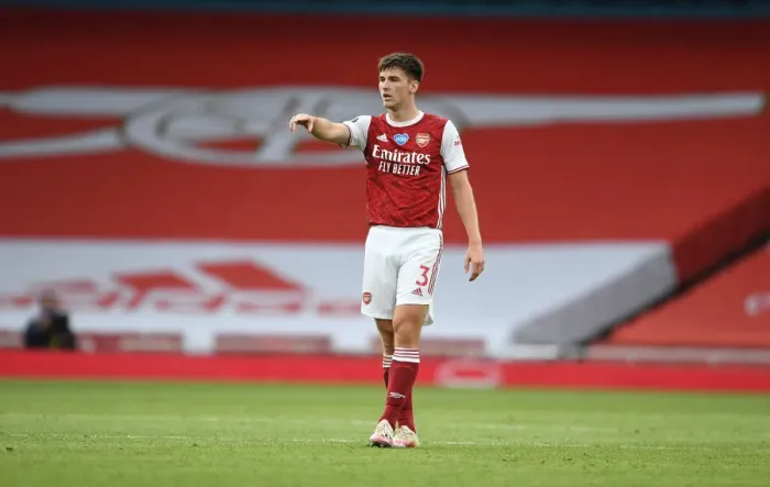 Framed Print : Arsenal's Kieran Tierney in Action against Watford in the Premier League