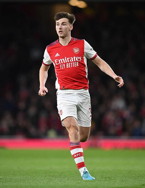 Arsenal's Kieran Tierney in Action Against Wolverhampton Wanderers, Premier League 2021-22