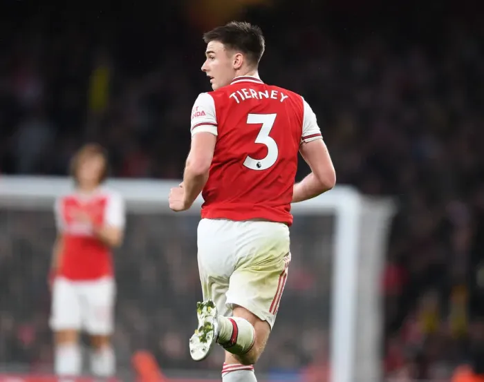 Framed Print : Arsenal's Kieran Tierney in Action Against Wolverhampton Wanderers during the 2019-20 Premier League Clash