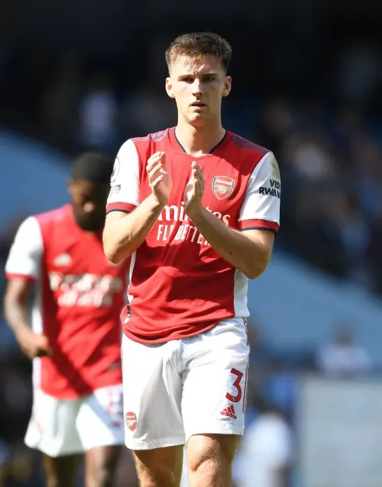 Framed Print : Arsenal's Kieran Tierney Applauding Fans after Manchester City Showdown - Premier League 2021-22