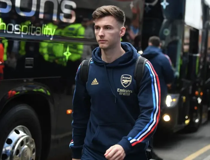 Framed Print : Arsenal's Kieran Tierney Arrives at Goodison Park Ahead of Everton Clash - Premier League 2022-23