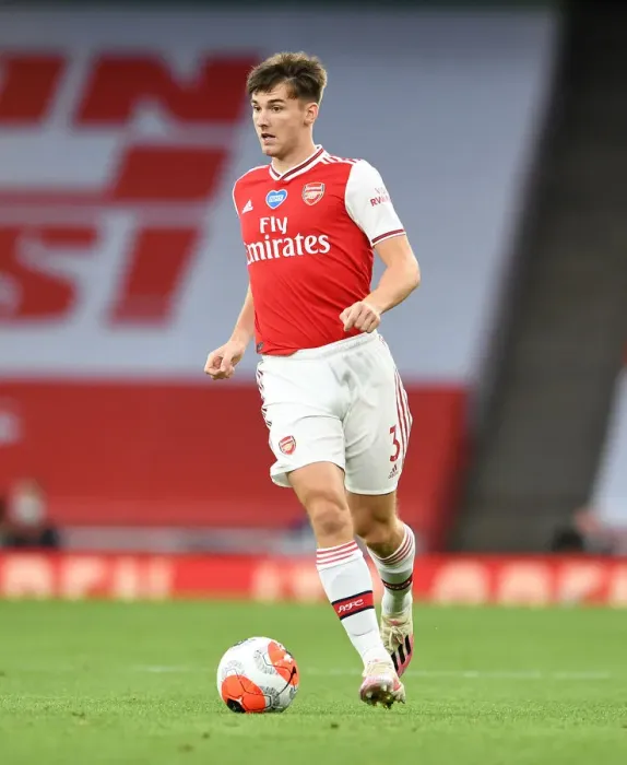 Framed Print : Arsenal's Kieran Tierney at Empty Emirates: Arsenal vs Liverpool, Premier League 2019-2020