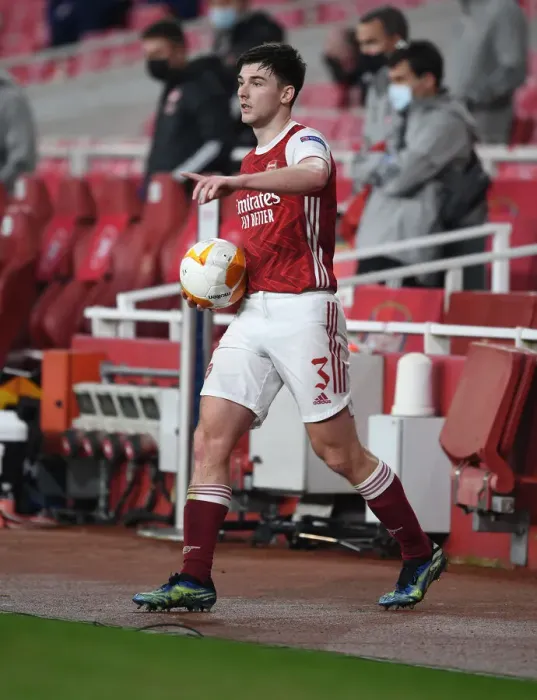 Framed Print : Arsenal's Kieran Tierney in Europa League Action: Arsenal vs. Olympiacos (Behind Closed Doors)