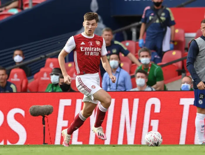 Framed Print : Arsenal's Kieran Tierney at Empty FA Cup Final Against Chelsea, 2020