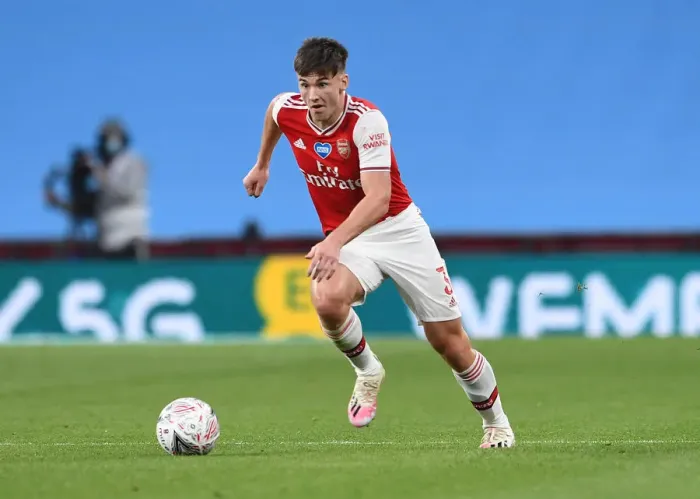 Framed Print : Arsenal's Kieran Tierney in FA Cup Semi-Final Clash Against Manchester City