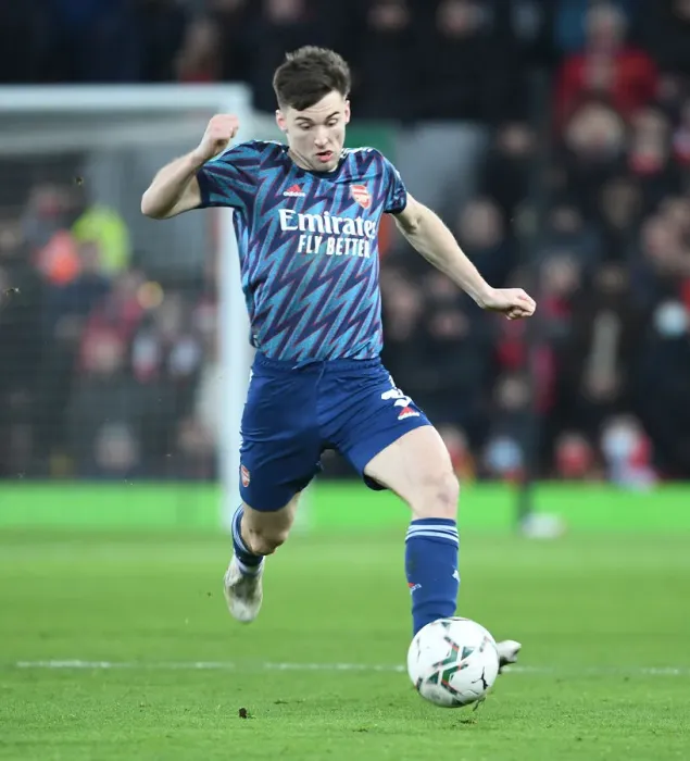 Framed Print : Arsenal's Kieran Tierney Faces Liverpool in Carabao Cup Semi-Final