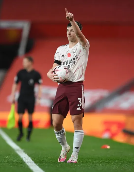 Framed Print : Arsenal's Kieran Tierney Faces Manchester United in Empty Old Trafford Amidst COVID-19 Restrictions: 2020-21 Premier League Showdown