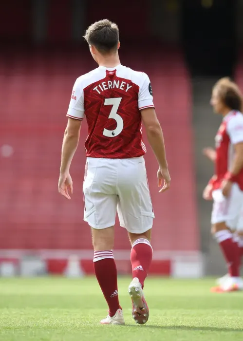 Framed Print : Arsenal's Kieran Tierney Gears Up for Arsenal v Watford Premier League Clash (2019-20)