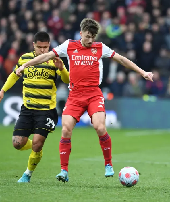 Framed Print : Arsenal's Kieran Tierney Outwits Cucho Hernandez: Premier League Victory at Watford Framed Print : Arsenal's Kieran Tierney Outwits Cucho Hernandez: Premier League Victory at Watford