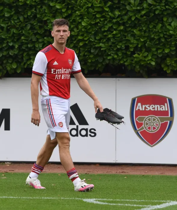 Framed Print : Arsenal's Kieran Tierney: Post-Match Reflections after Arsenal vs Millwall Pre-Season Friendly (2021-22)