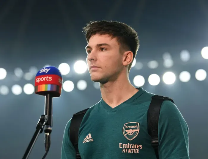 Framed Print : Arsenal's Kieran Tierney - Pre-Match Interview: Arsenal vs. Wolverhampton Wanderers, 2020-21 Premier League