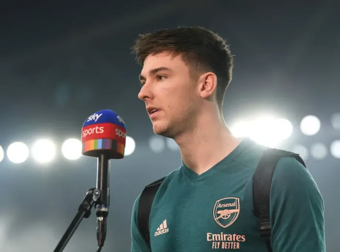 Framed Print : Arsenal's Kieran Tierney Pre-Match Interview: Arsenal vs. Wolverhampton Wanderers (2020-21)