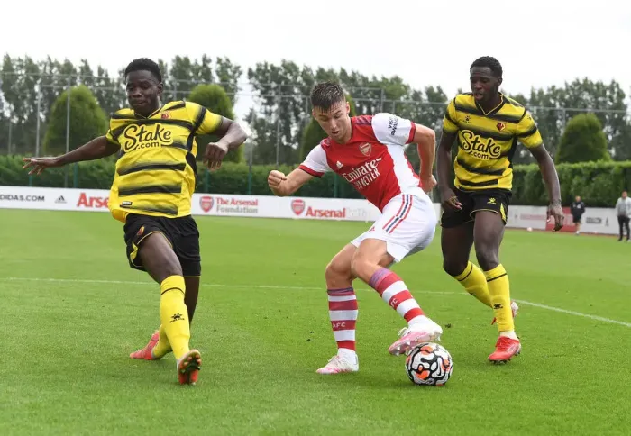 Framed Print : Arsenal's Kieran Tierney in Pre-Season Action Against Watford