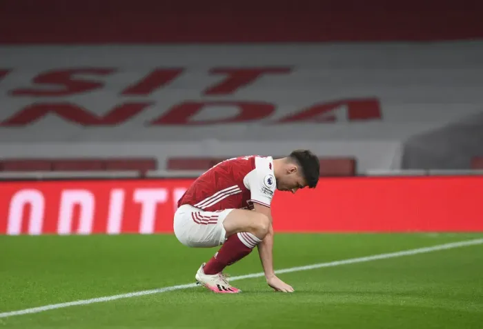 Framed Print : Arsenal's Kieran Tierney Prepares for Aston Villa Clash in Empty Emirates Stadium (Arsenal v Aston Villa, 2020-21)