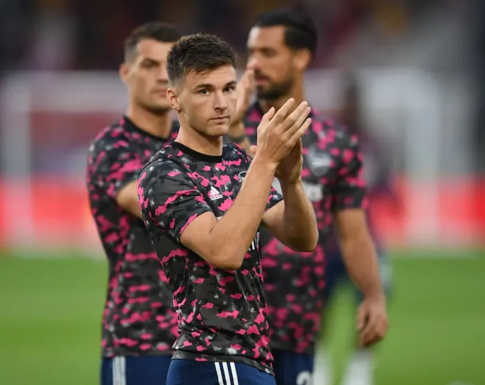Framed Print : Arsenal's Kieran Tierney Rallies Fans Before Brentford Clash in Premier League