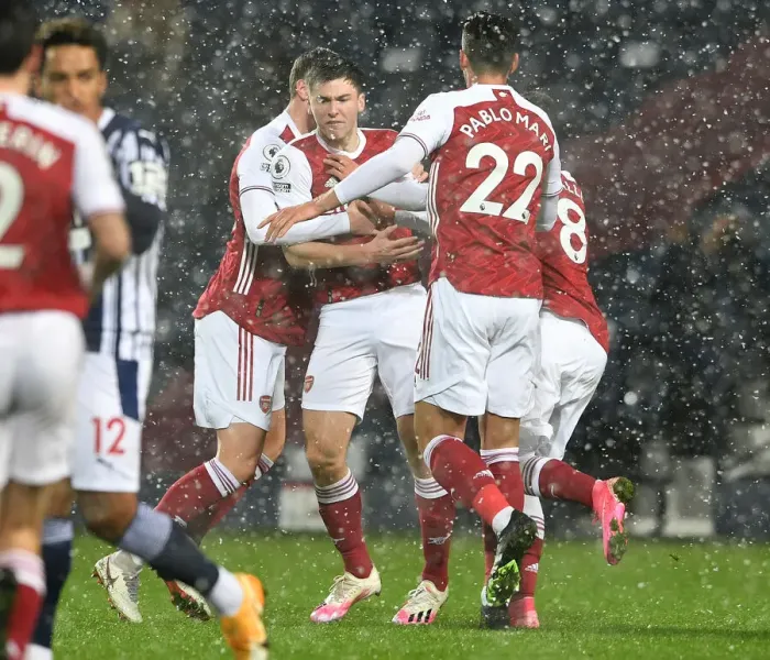Framed Print : Arsenal's Kieran Tierney Scores First Goal in West Bromwich Albion Victory, Premier League 2020-21 Framed Print : Arsenal's Kieran Tierney Scores First Goal in West Bromwich Albion Victory, Premier League 2020-21