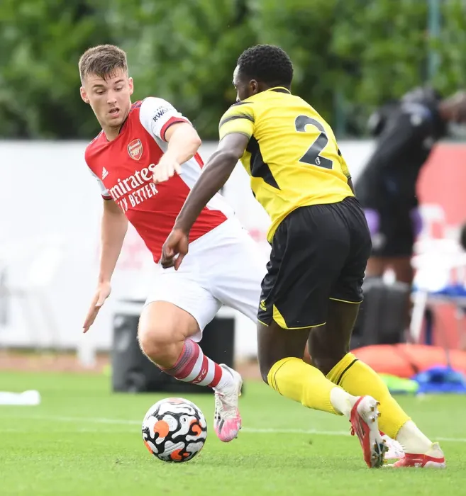 Framed Print : Arsenal's Kieran Tierney Stars in Arsenal's Pre-Season Victory over Watford (2021-22)