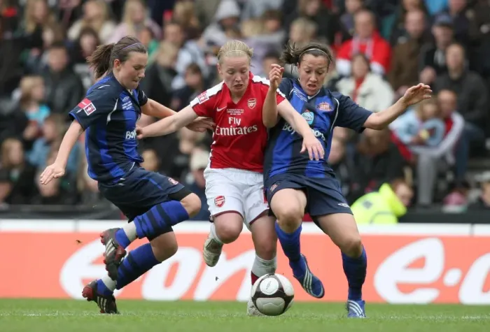 Framed Print : Arsenal's Kim Little and Stephanie Bannon Celebrate FA Cup Victory Over Sunderland's Lucy Bronze