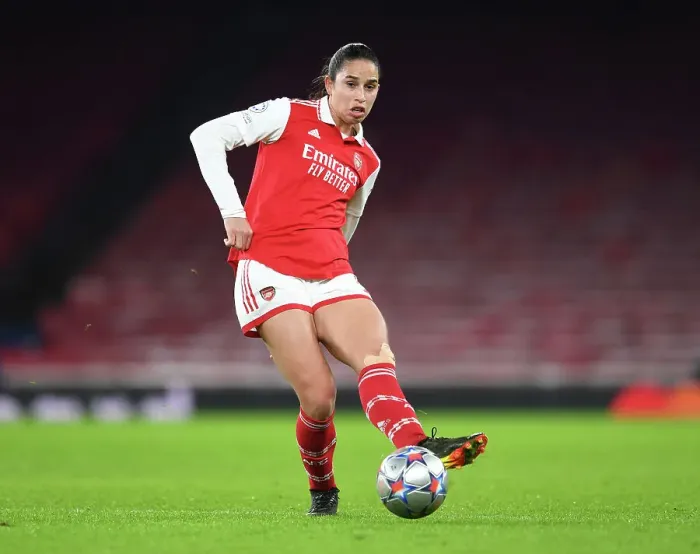 Framed Print : Arsenal's Kim Little: Unwavering Focus and Determination Before Arsenal Women vs. Olympique Lyonnais - UEFA Women's Champions League (2022-23)