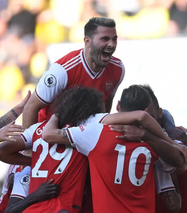 Framed Print : Arsenal's Kolasinac Goes Wild: Exuberant Celebration of Second Goal vs. Watford (2019-20)