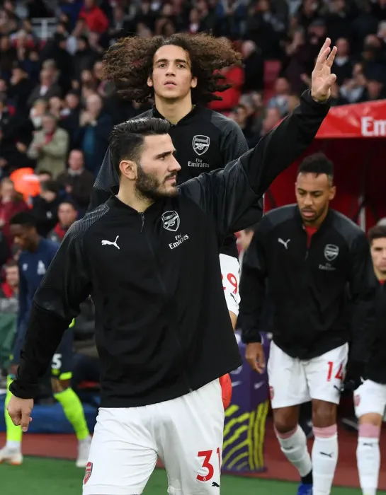 Framed Print : Arsenal's Kolasinac and Guendouzi in Action against Huddersfield Town