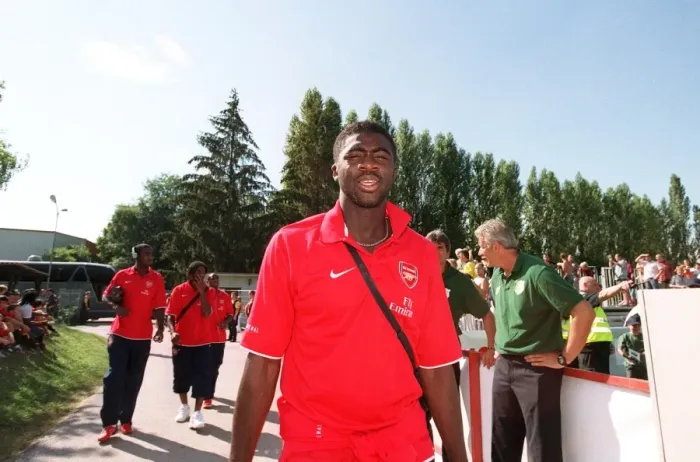 Framed Print : Arsenal's Kolo Toure Dominates Pre-Season Friendly Against Schwadorf, 2006