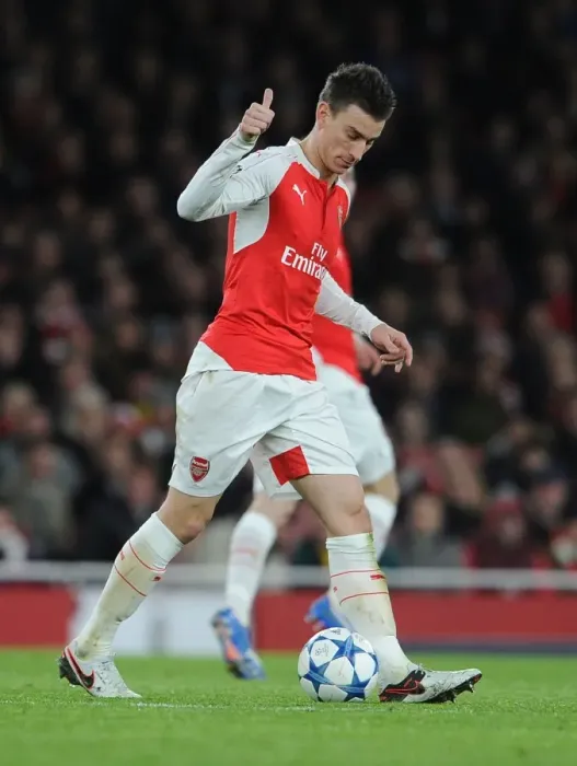 Framed Print : Arsenal's Koscielny in Action: Arsenal vs Dinamo Zagreb, Champions League 2015