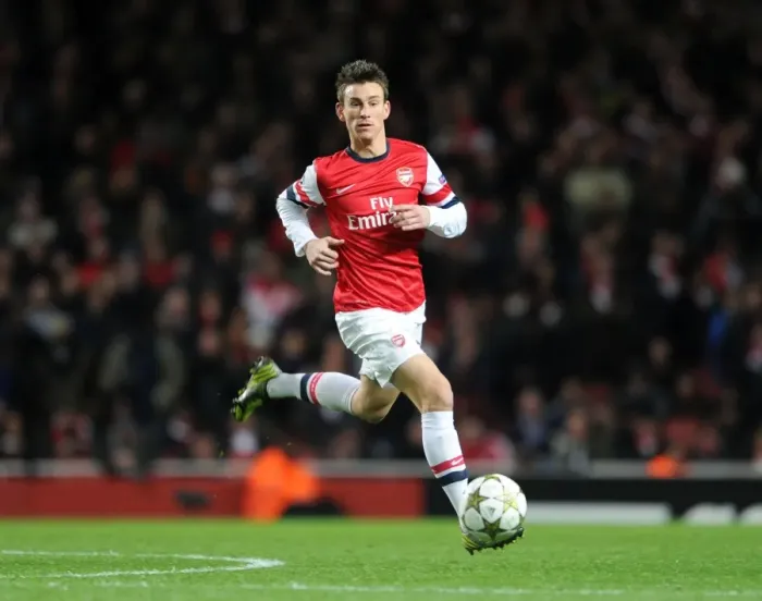 Framed Print : Arsenal's Koscielny in Action against Montpellier (2012-13)